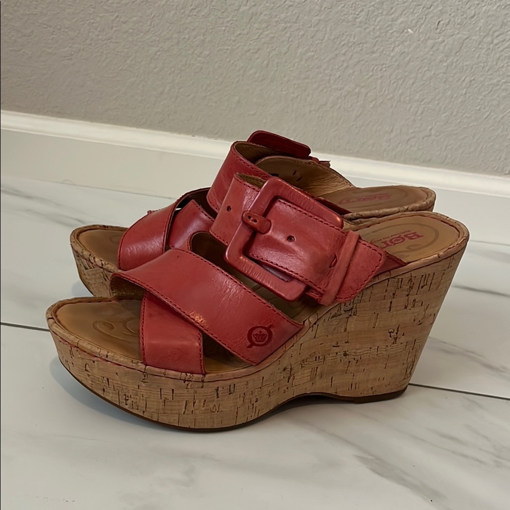 Born Red Wedge Sandals Cork Platform
